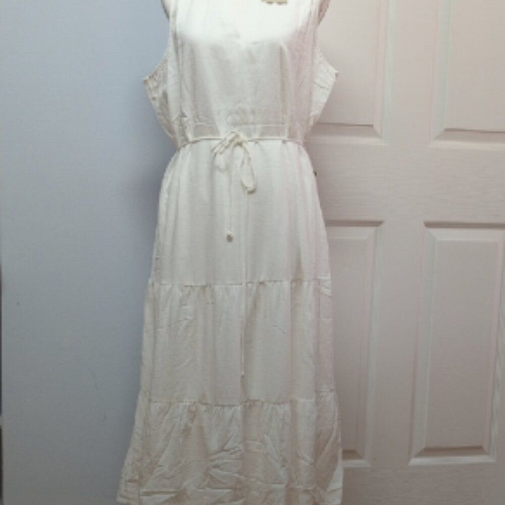 Tommy Bahama Costal Tide Sleeveless Maxi White Linen Blend Sundress Size L
